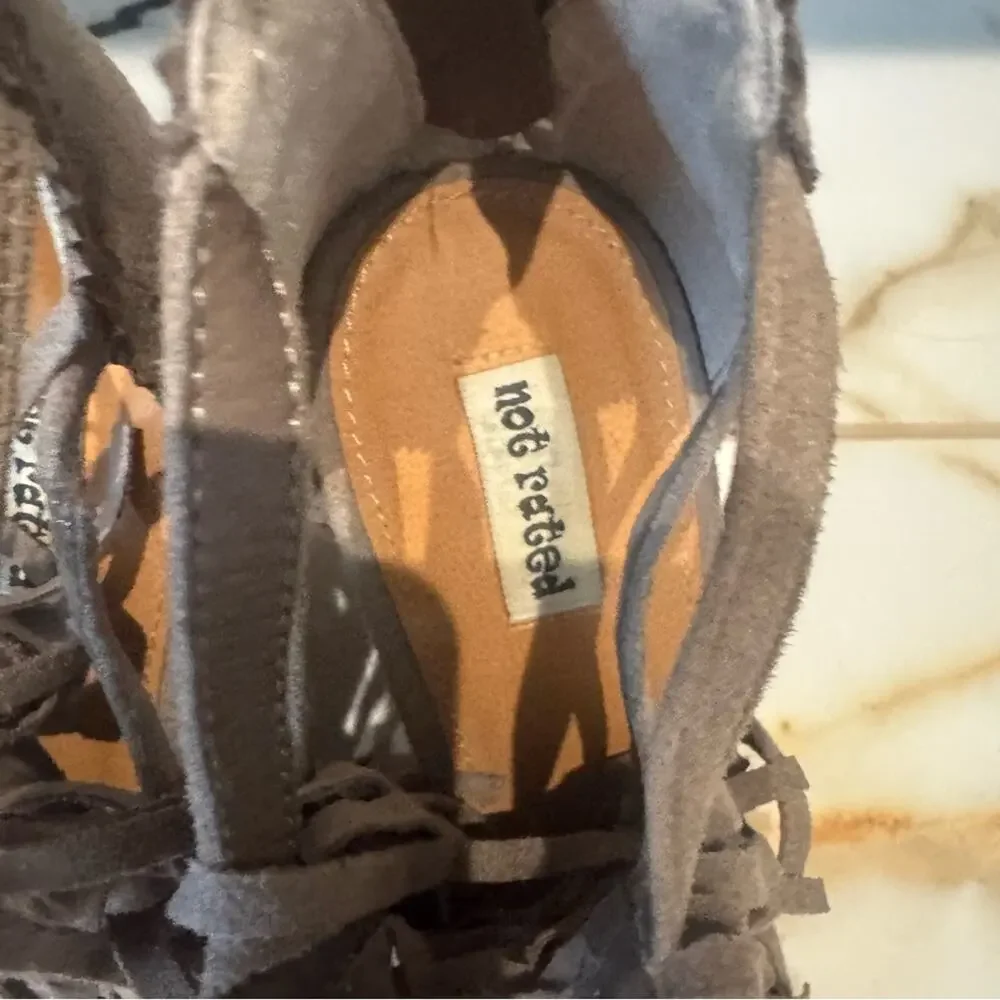 Not Rated Women's Faux Suede Fringe Cork Wedges‎ Taupe Size 9.5